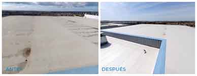 Rehabilitación de cubierta en Illescas (Toledo).<br>Rehabilitación de cubiertas. Impermeabilización de lámina de FPO