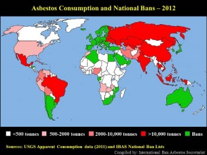 MAPA MUNDIAL CONSUMO Y PROHIBICIÓN AMIANTO